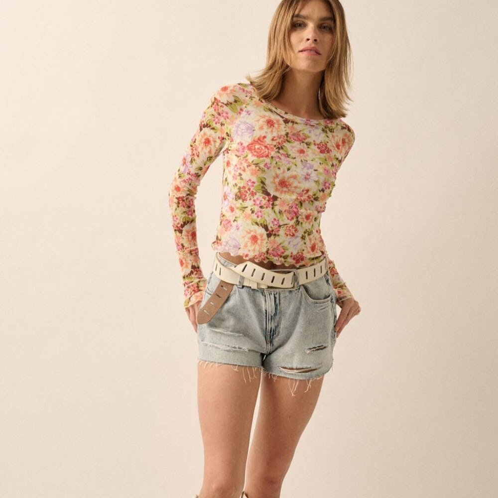 Promesa Floral Long Sleeve Top in Pink and Cream